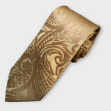 Gold Paisley Silk Tie Pocket Square Cufflink Set