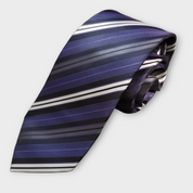 Purple White Stripe Silk Tie Pocket Square Cufflink Set