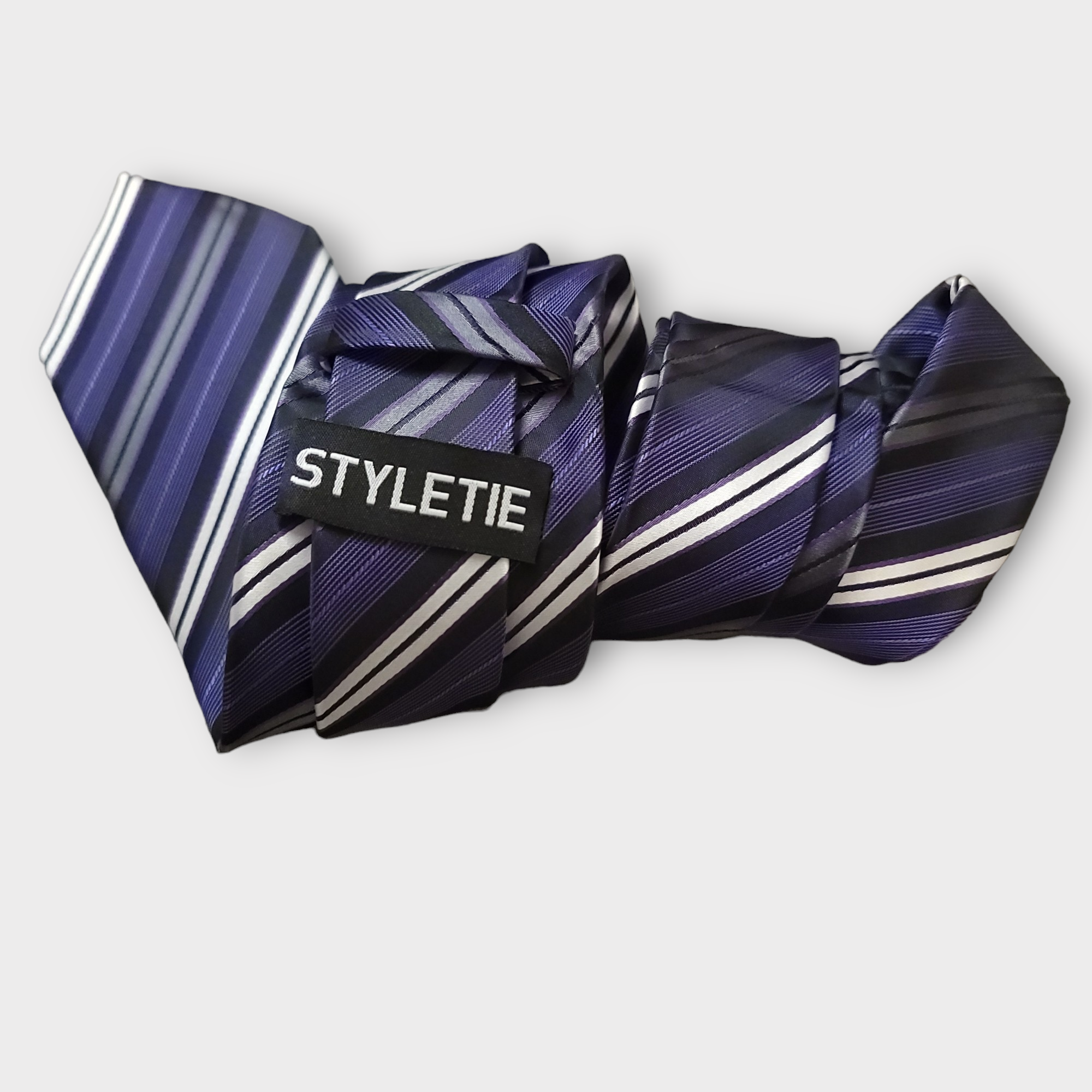Purple White Stripe Silk Tie Pocket Square Cufflink Set
