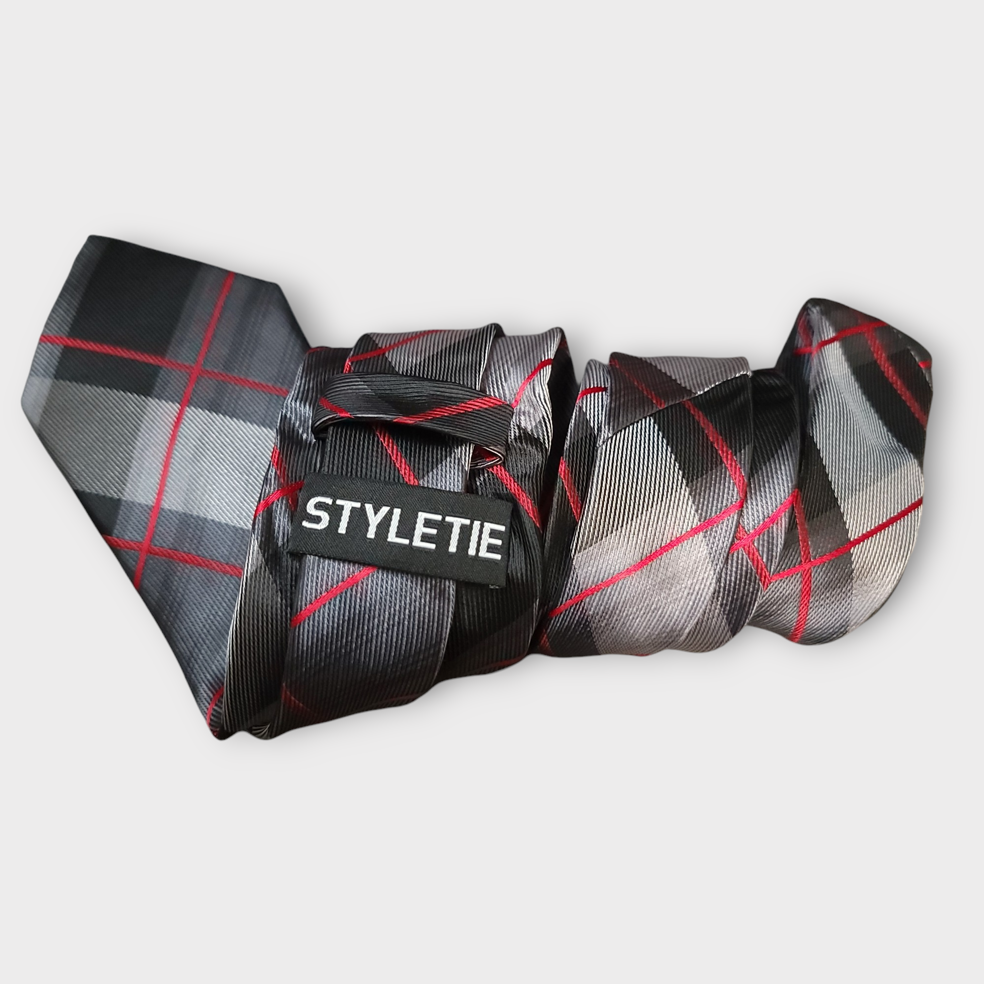 Black Plaid Silk Tie Pocket Square Cufflinks Set