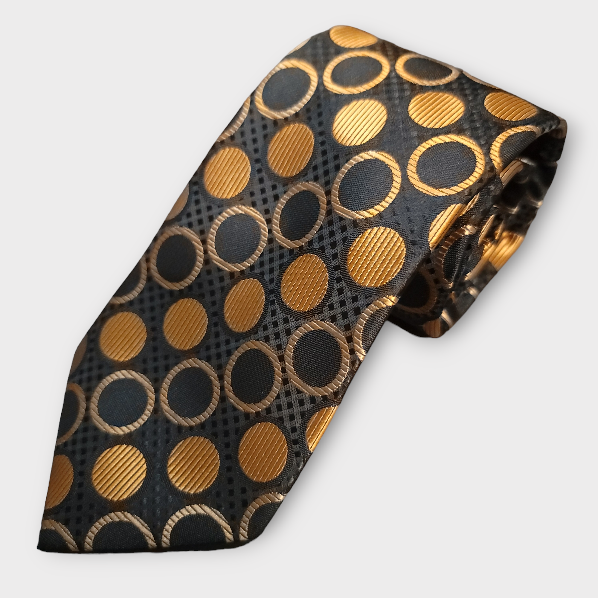 Black Gold Polka Dot Silk Tie Pocket Square Cufflink Set