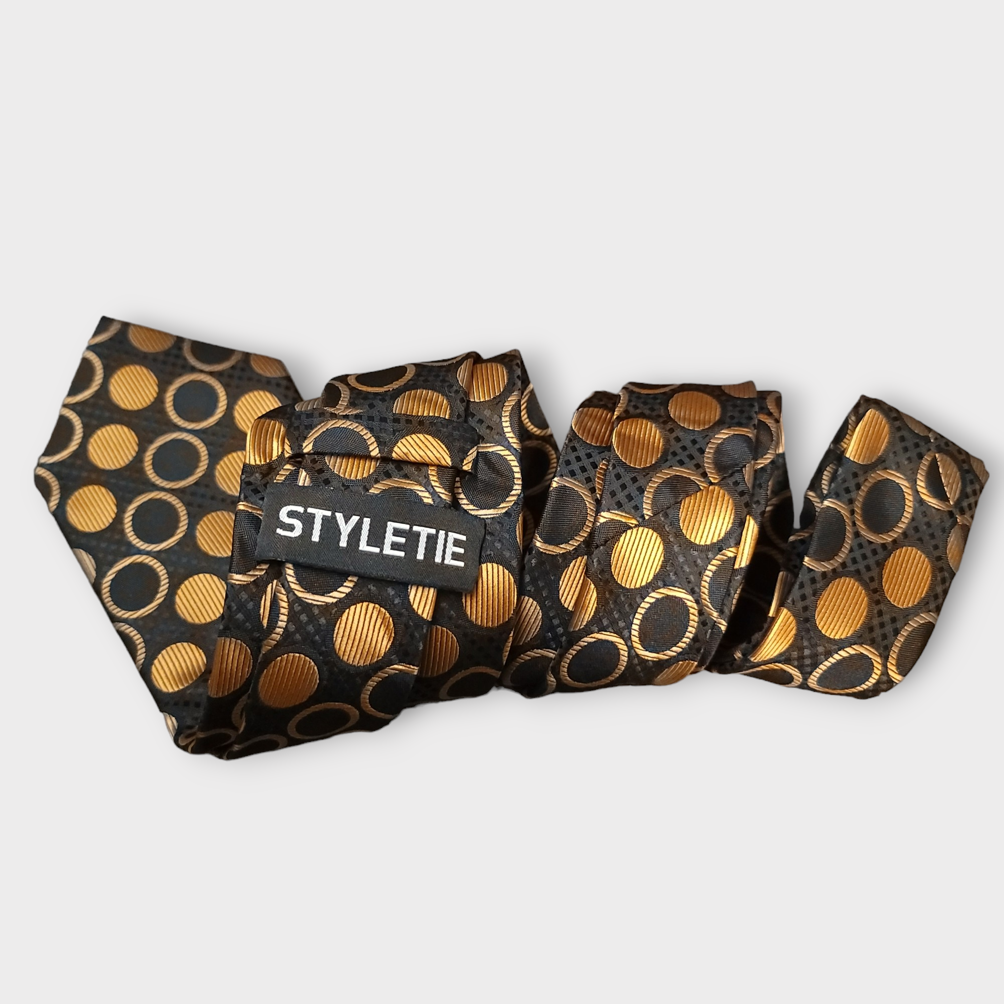 Black Gold Polka Dot Silk Tie Pocket Square Cufflink Set
