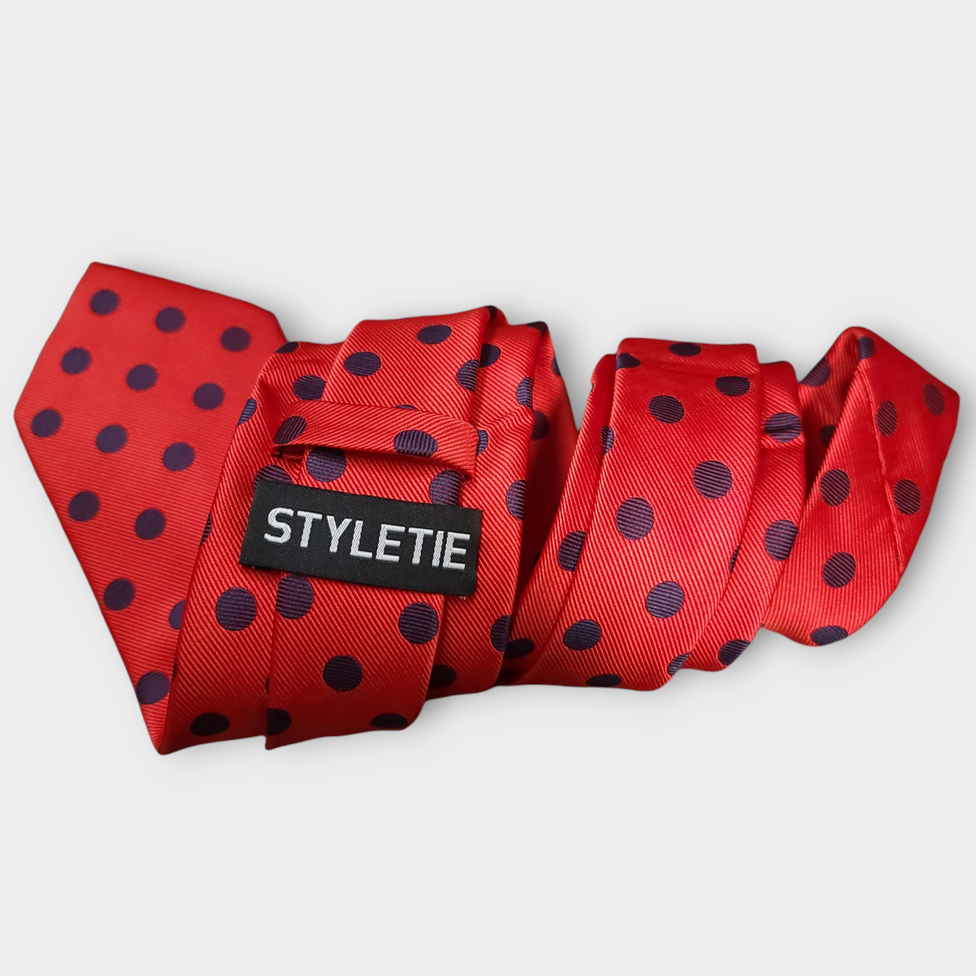 Red Polka Dot Silk Tie Pocket Square Cufflink Set