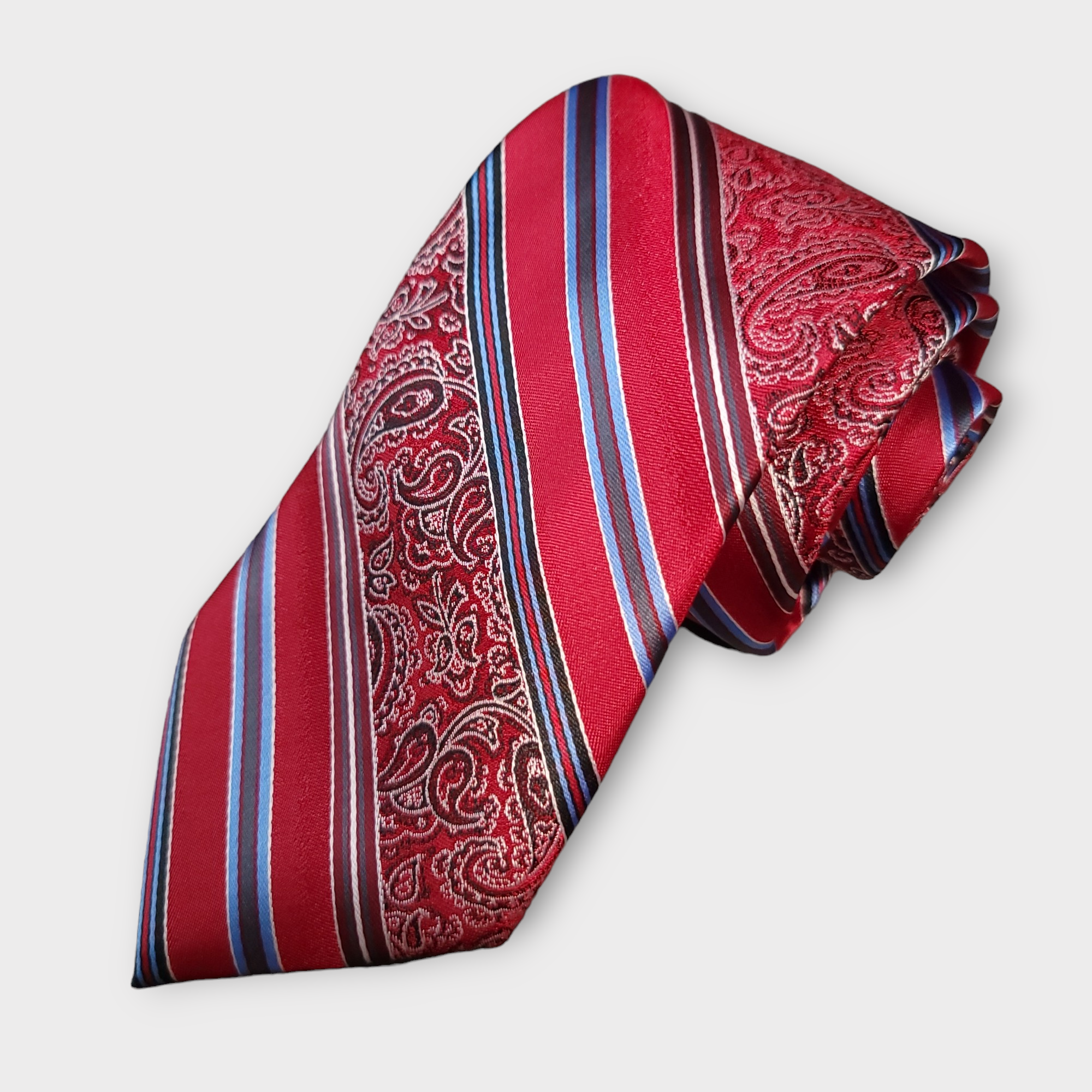Red Blue Silk Tie Pocket Square Cufflink Set