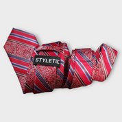 Red Blue Silk Tie Pocket Square Cufflink Set