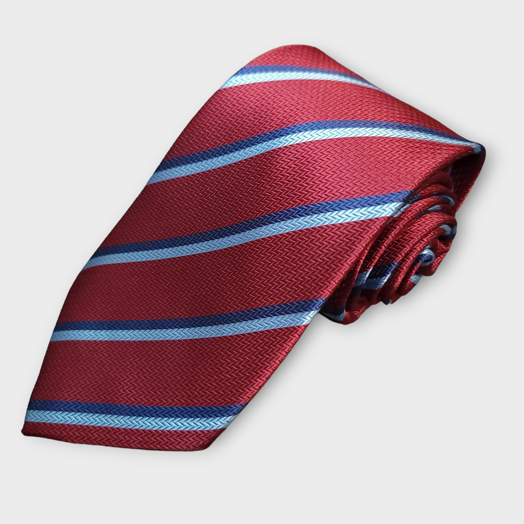Burgundy Blue Striped Silk Tie Pocket Square Cufflink Set