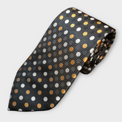 Black Gold White Polka Dot Silk Tie Pocket Square Cufflink Set