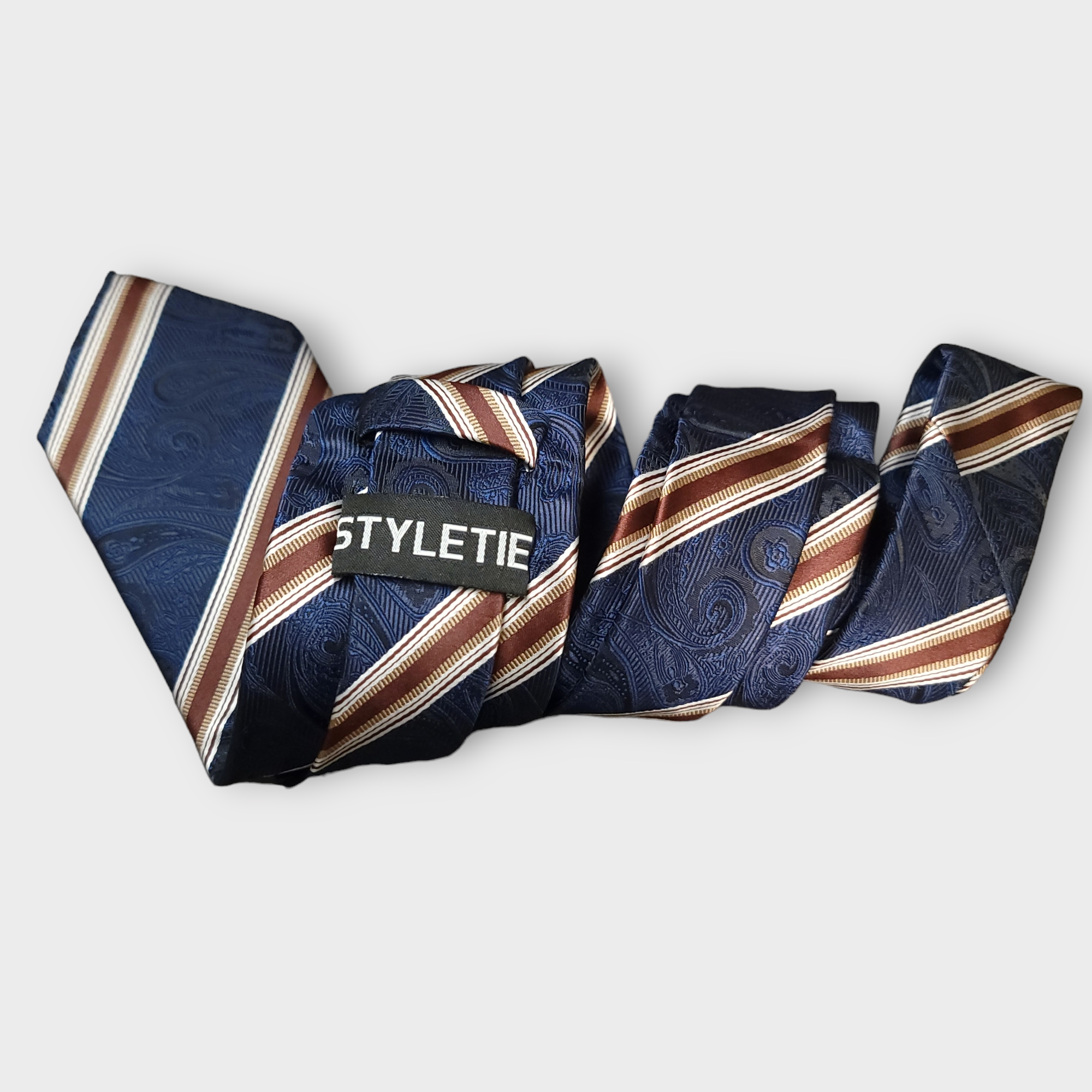 Navy Blue Striped Silk Tie Pocket Square Cufflinks Set