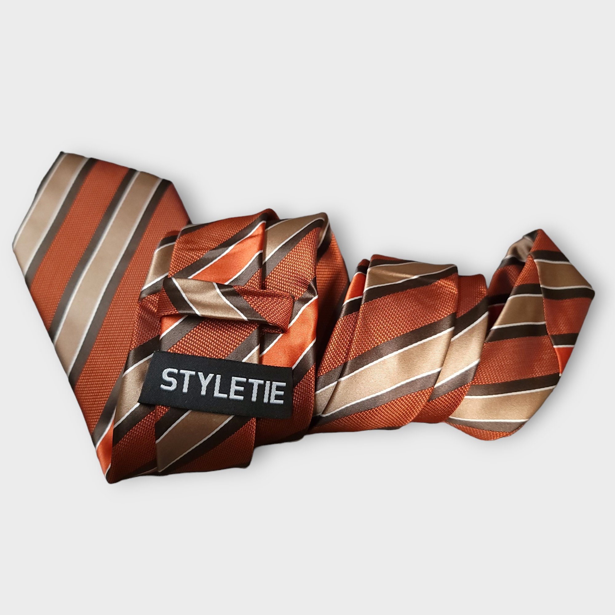 Gold Orange Stripe Silk Tie Pocket Square Cufflinks Set