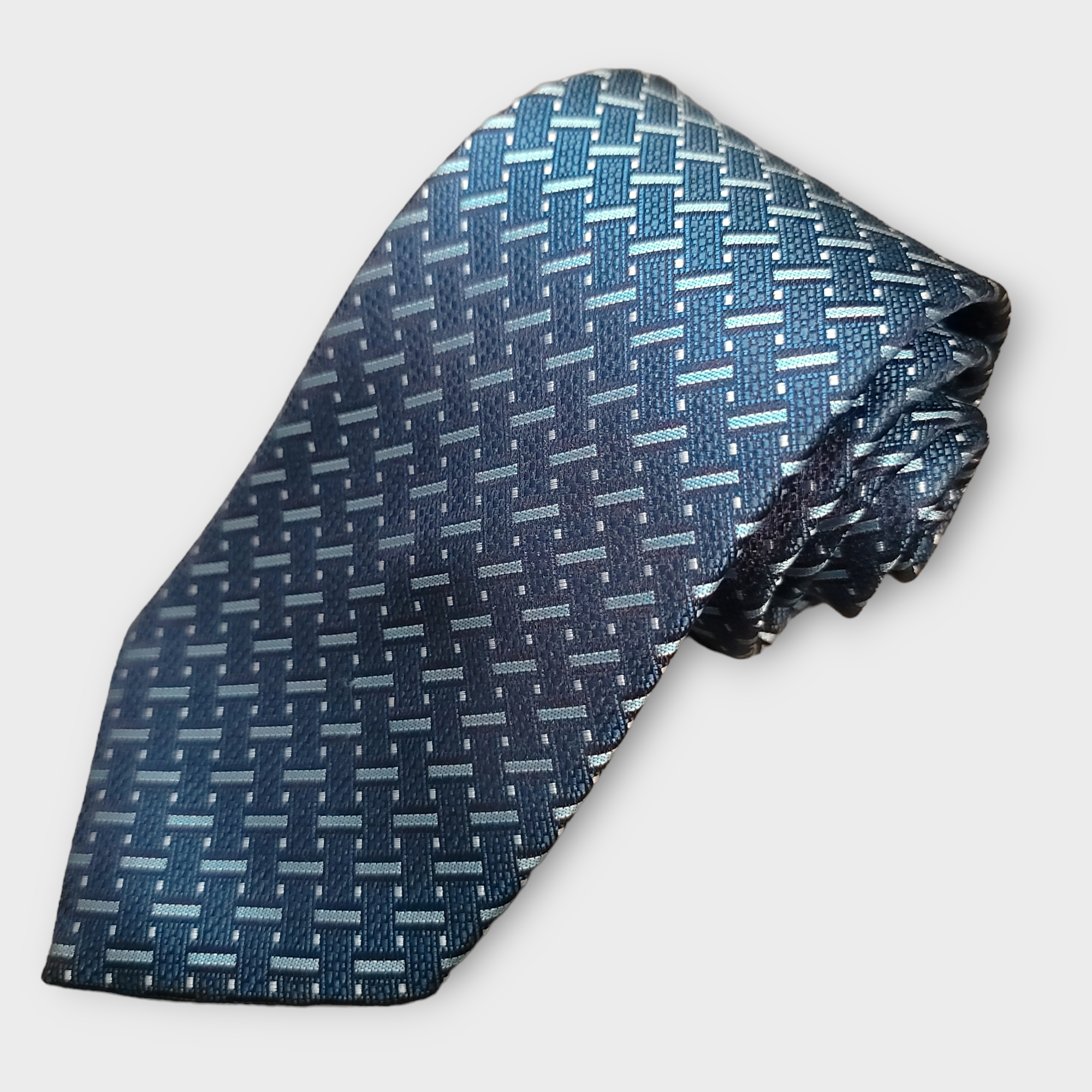 Navy Blue Stripe Silk Tie Pocket Square Cufflink Set