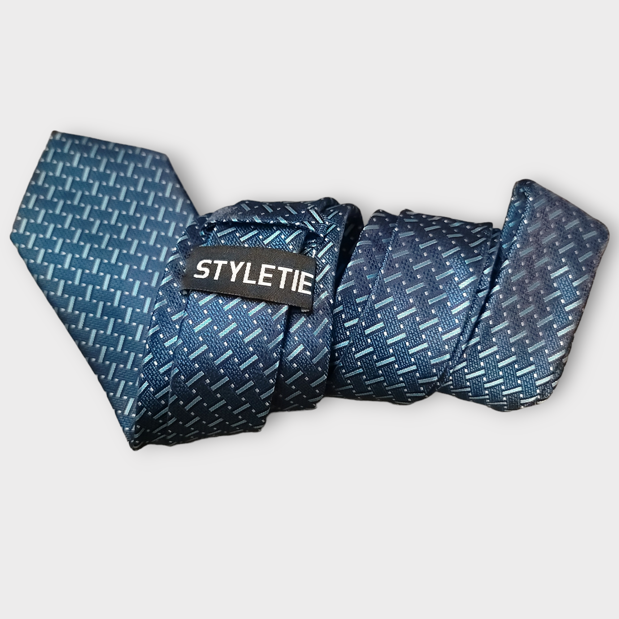 Navy Blue Stripe Silk Tie Pocket Square Cufflink Set