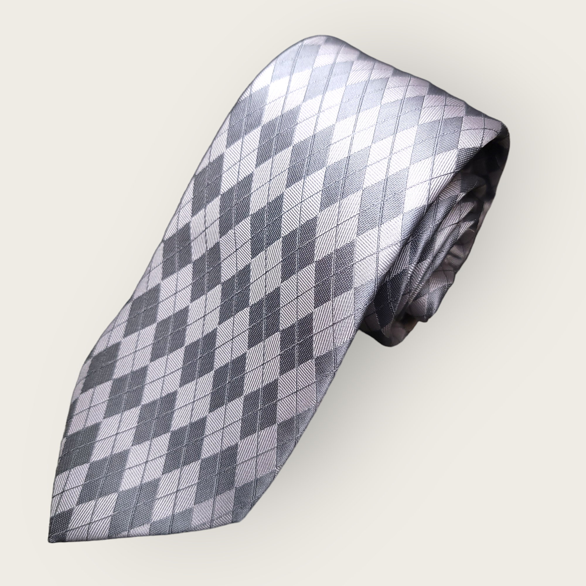 Gray Geometric Silk Tie Pocket Square Cufflink Set