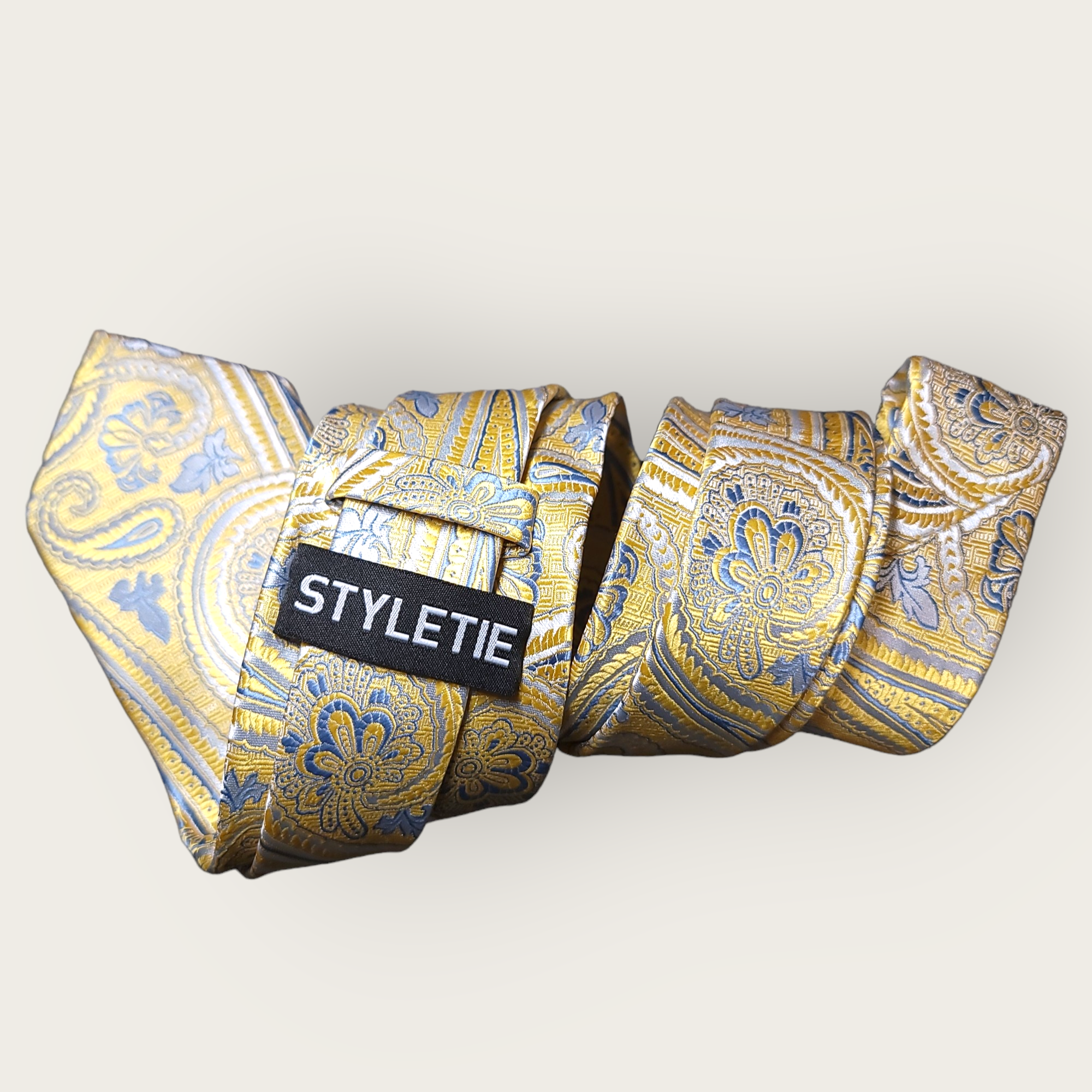 Yellow Blue Paisley Set of Pocket Square and Cufflinks