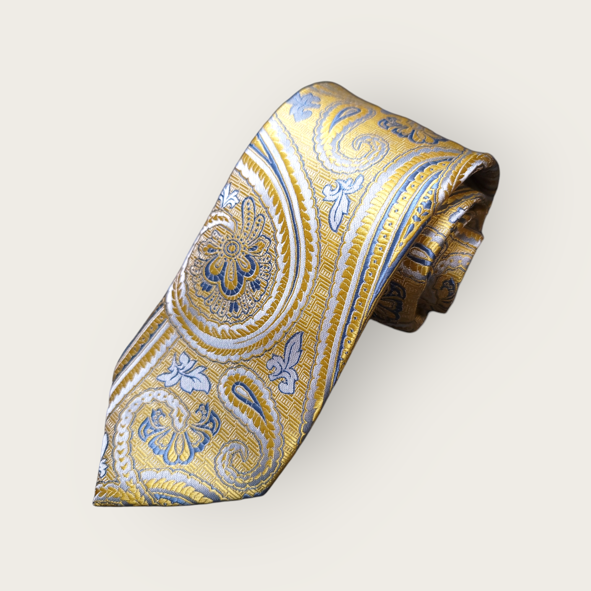 Yellow Blue Paisley Set of Pocket Square and Cufflinks