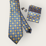 Gold Luxury Dot Silk Tie Pocket Square Cufflink Set