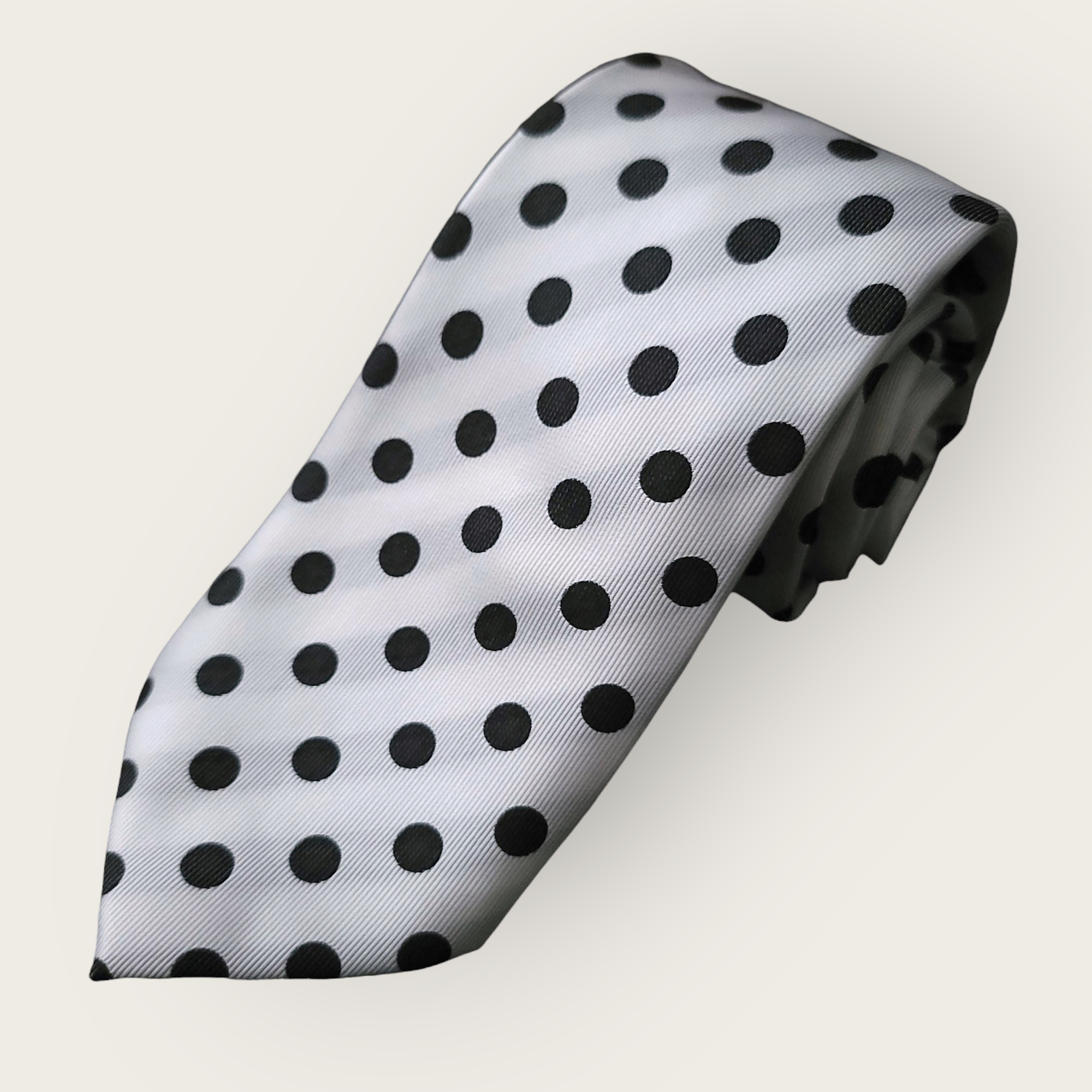 Classic White Black Polka Dot Silk Tie Pocket Square Cufflink Set