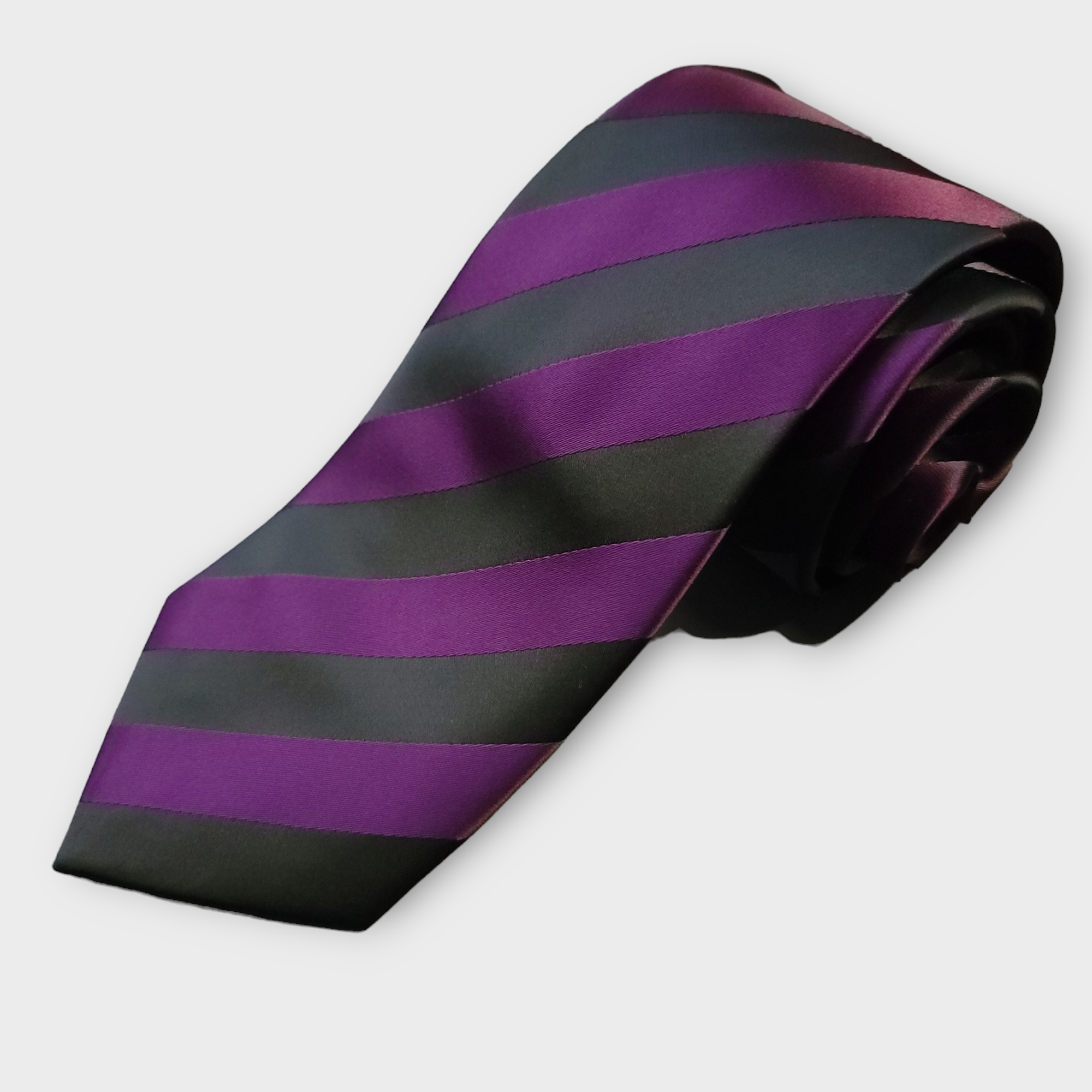 Purple Black Stripe Silk Tie Pocket Square Cufflink Set