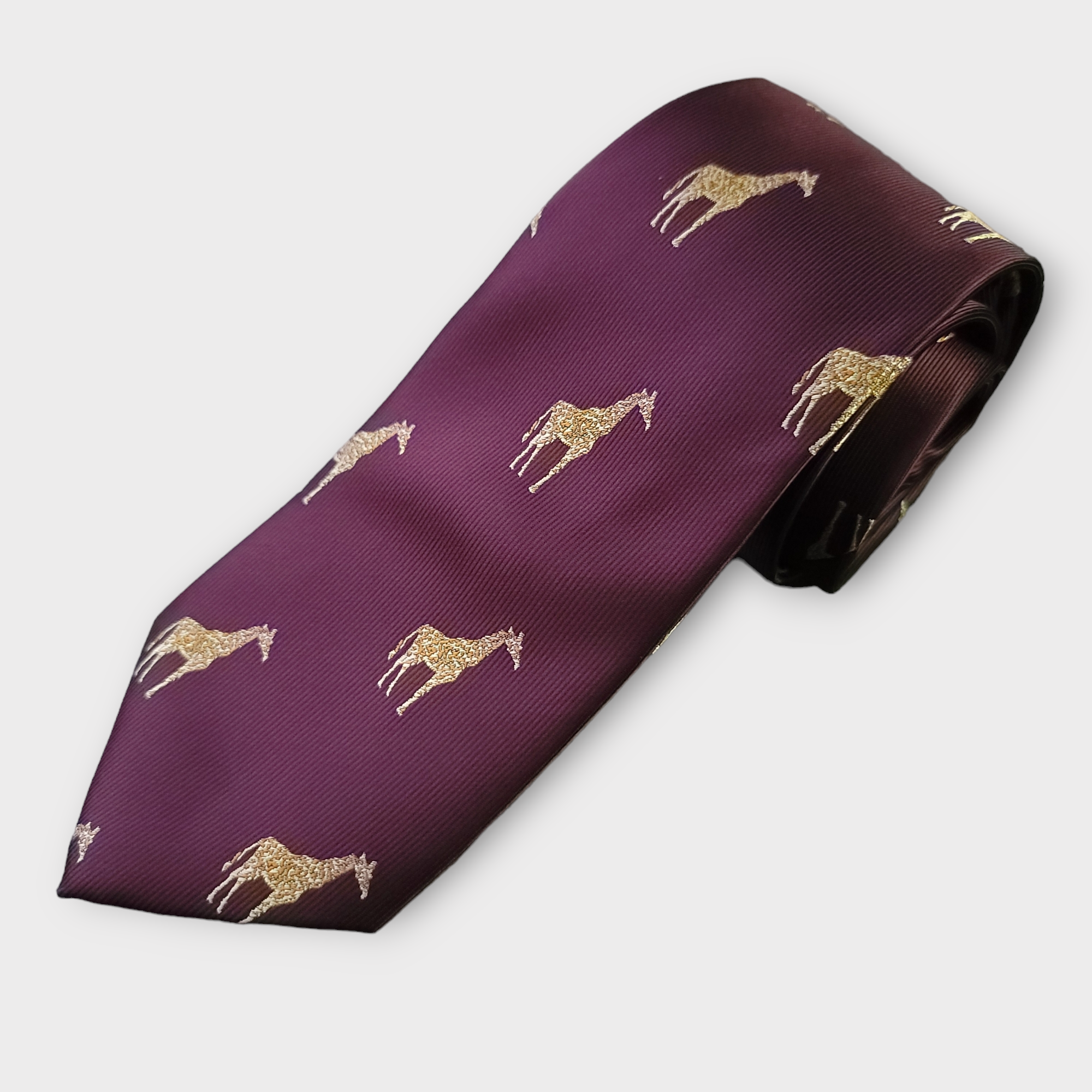 Burgundy Gold Giraffe Print Silk Tie Pocket Square Cufflink Set