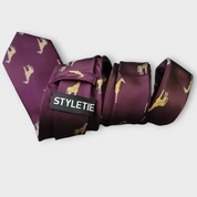 Burgundy Gold Giraffe Print Silk Tie Pocket Square Cufflink Set