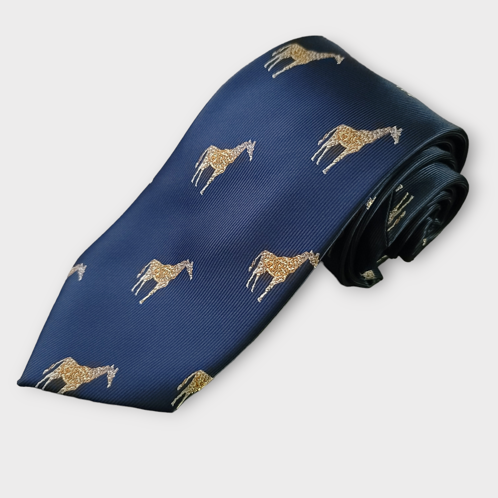 Navy Blue Gold Giraffe Silk Tie Pocket Square Cufflink Set