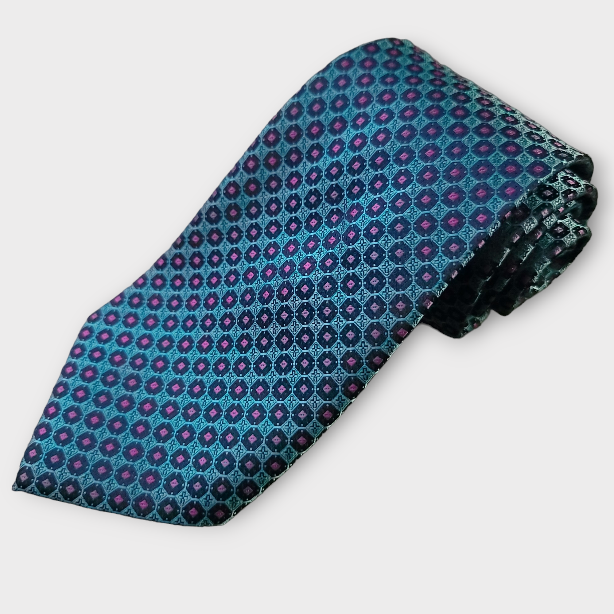 Blue Purple Geometric Silk Tie Pocket Square Cufflink Set