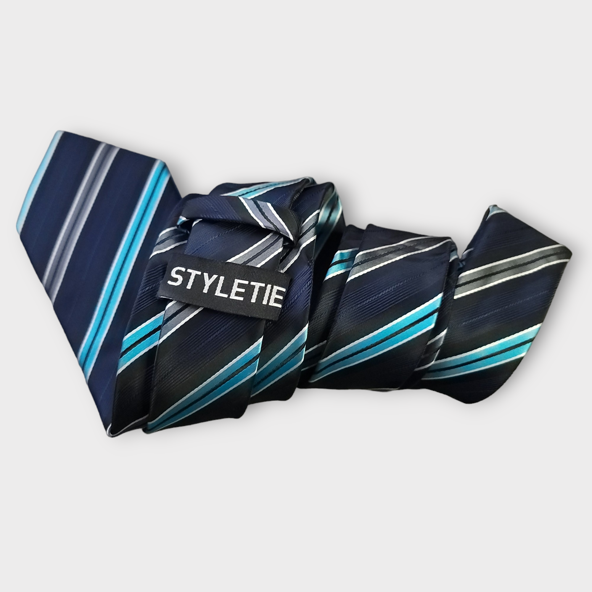 Black Blue Gray Stripe Silk Tie Pocket Square Cufflink Set