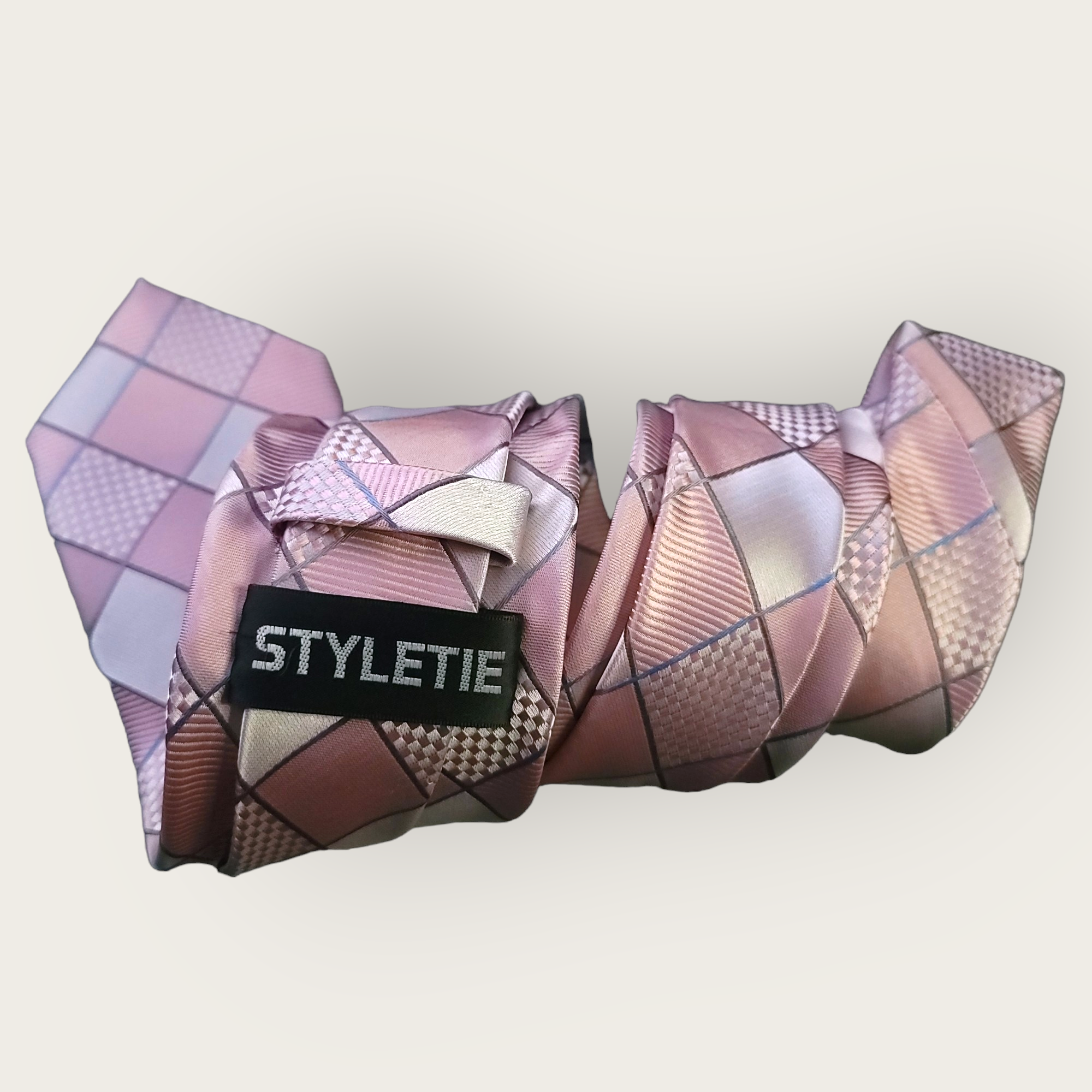 Pink Plaid Silk Tie Pocket Square Cufflink Set