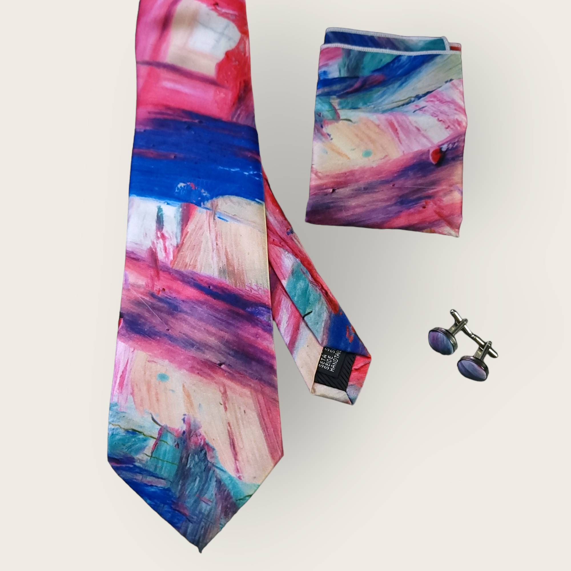 Colorful Artist Silk Tie Pocket Square Cufflink Set