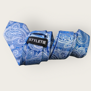 Blue Paisley Silk Tie Pocket Square Cufflink Set
