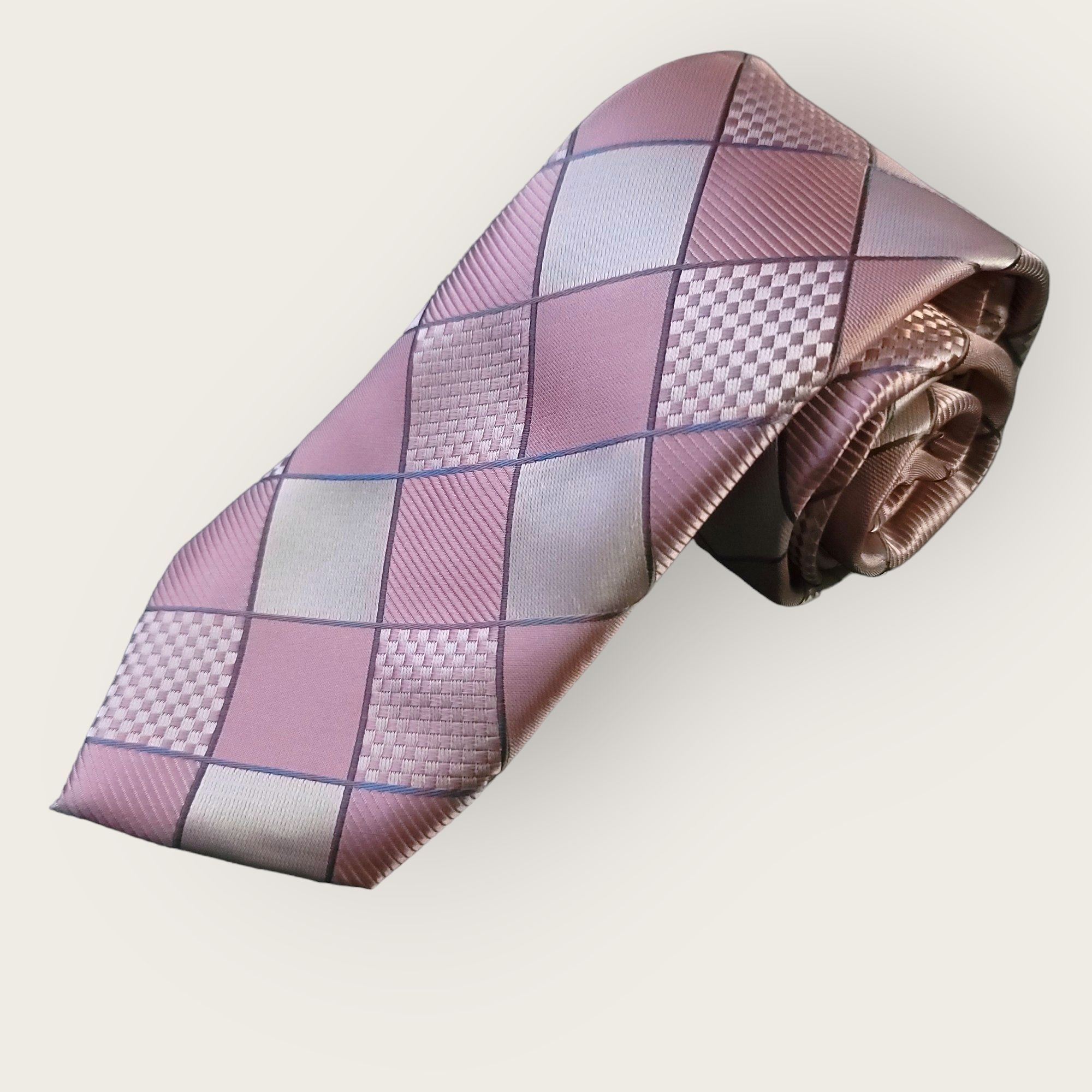 Pink Plaid Silk Tie Pocket Square Cufflink Set