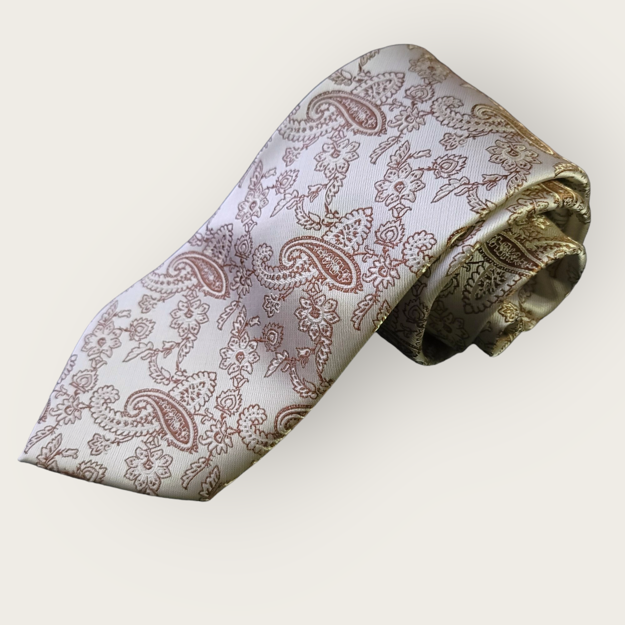 Light Brown Luxury Paisley Silk Tie Pocket Square Cufflink Set