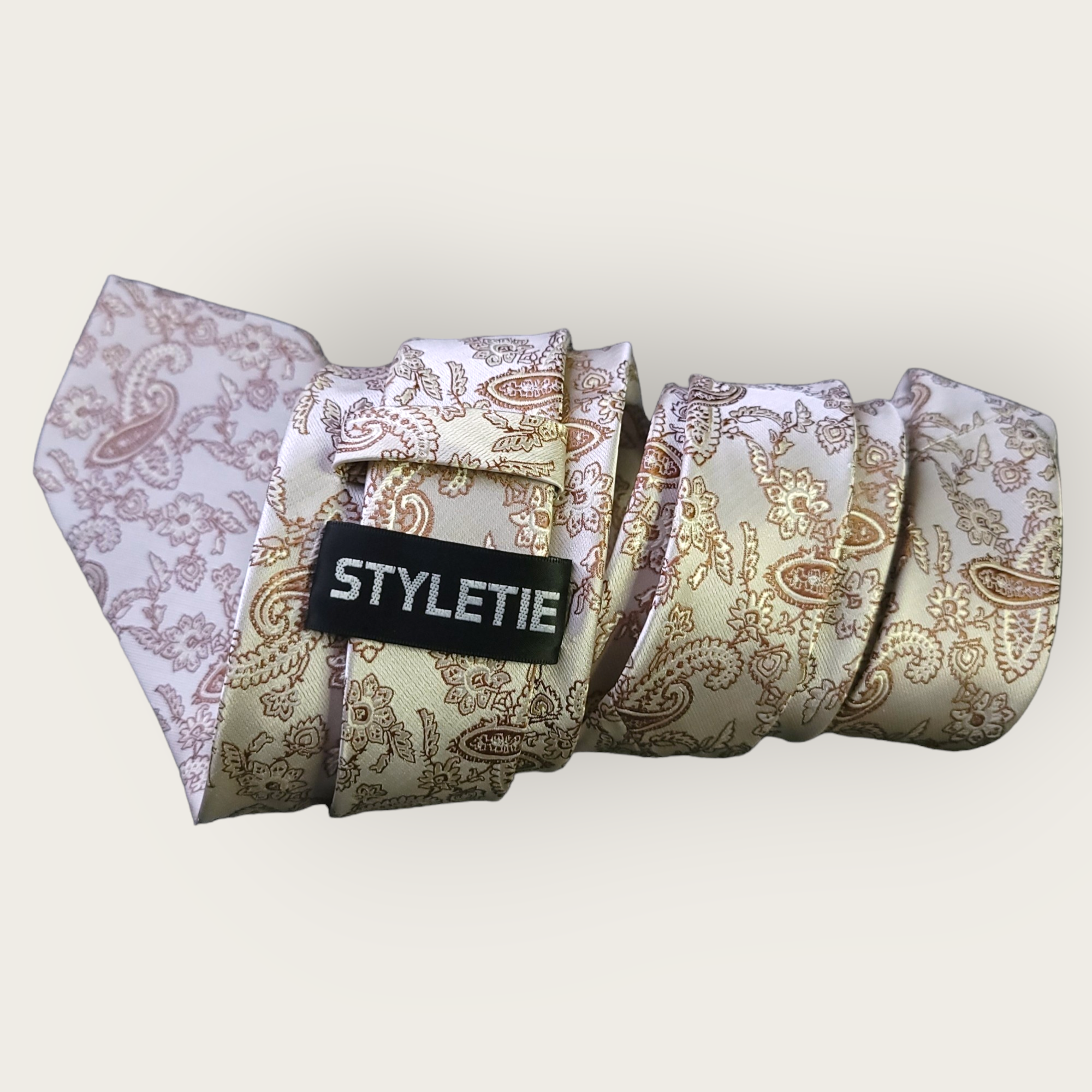 Light Brown Luxury Paisley Silk Tie Pocket Square Cufflink Set