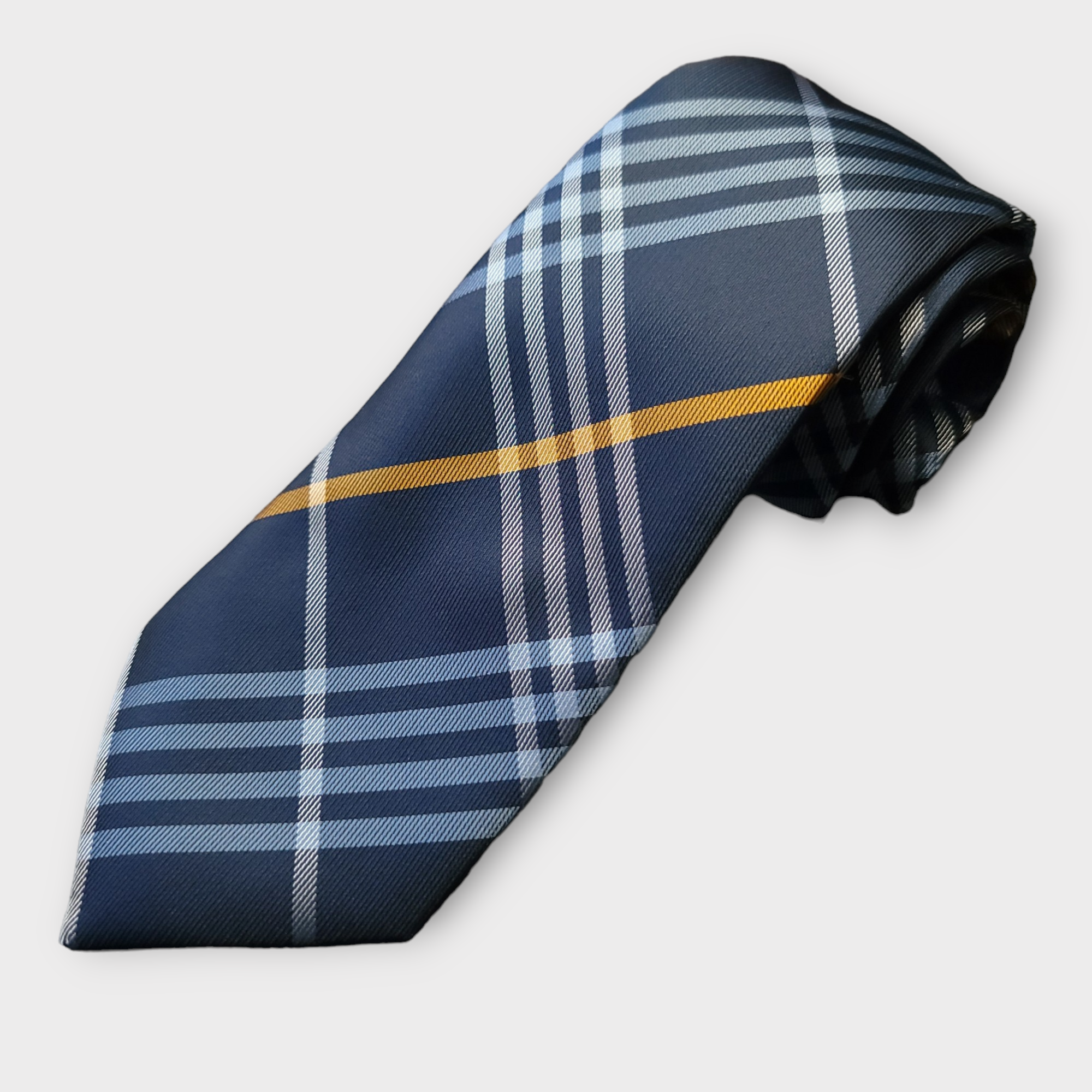 Blue White Plaid Silk Tie Pocket Square Cufflink Set