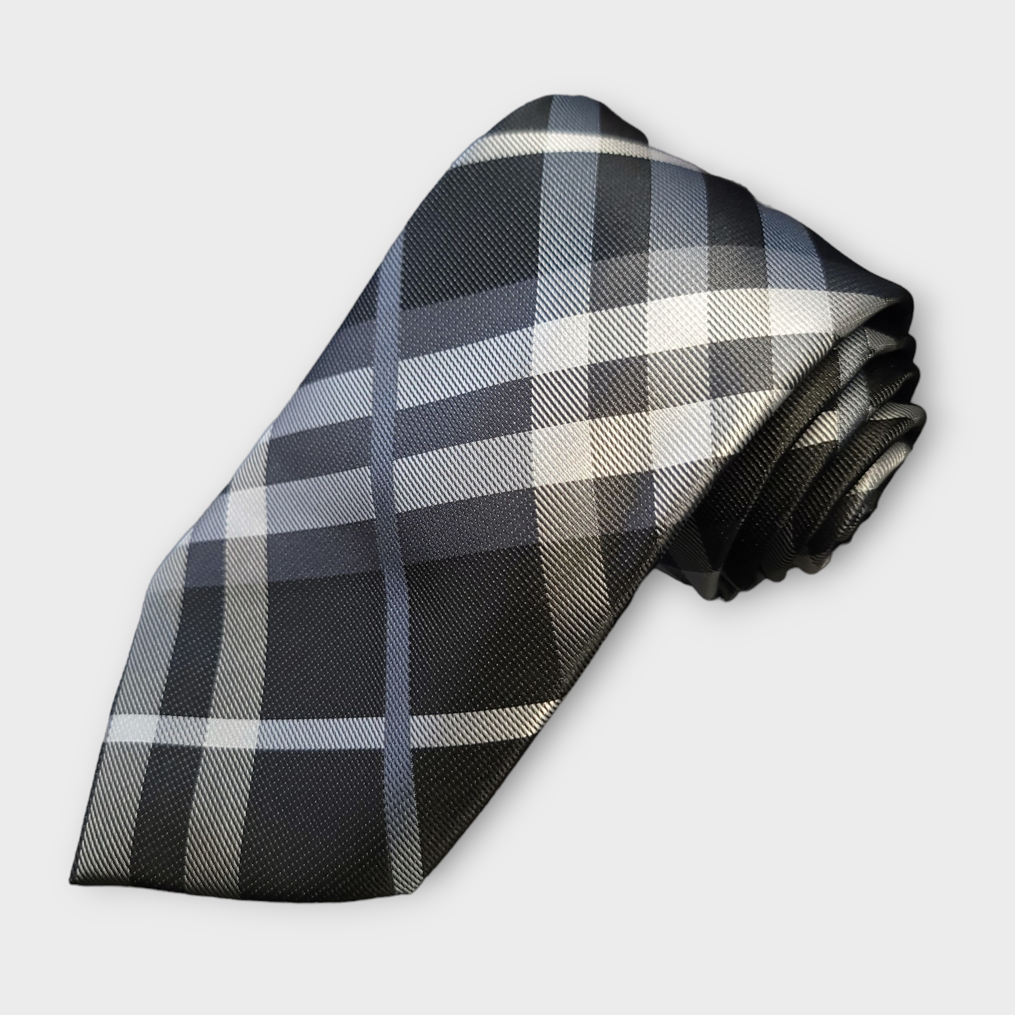 Black White Plaid Silk Tie Pocket Square Cufflink Set