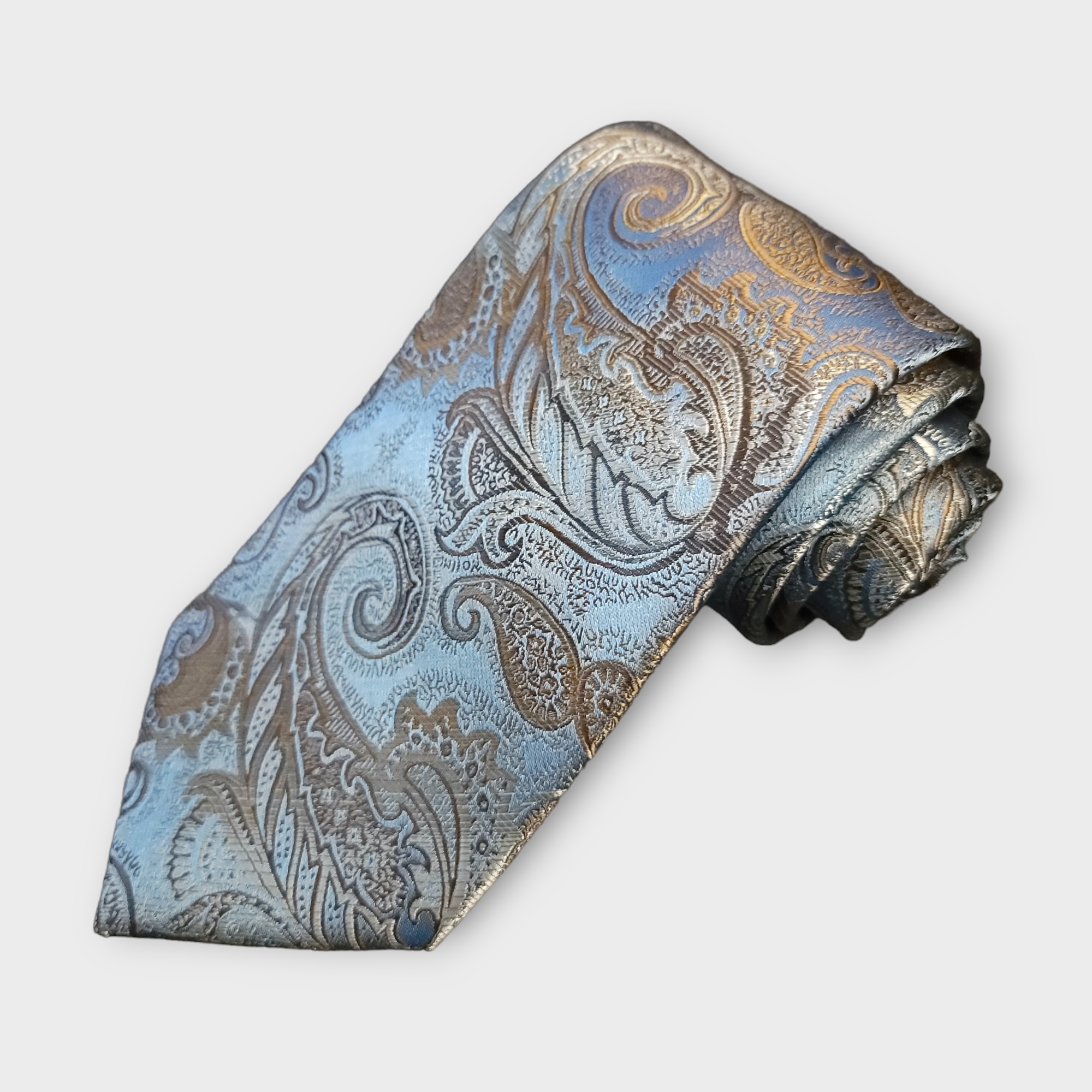 Blue Paisley Silk Tie Pocket Square Cufflink Set