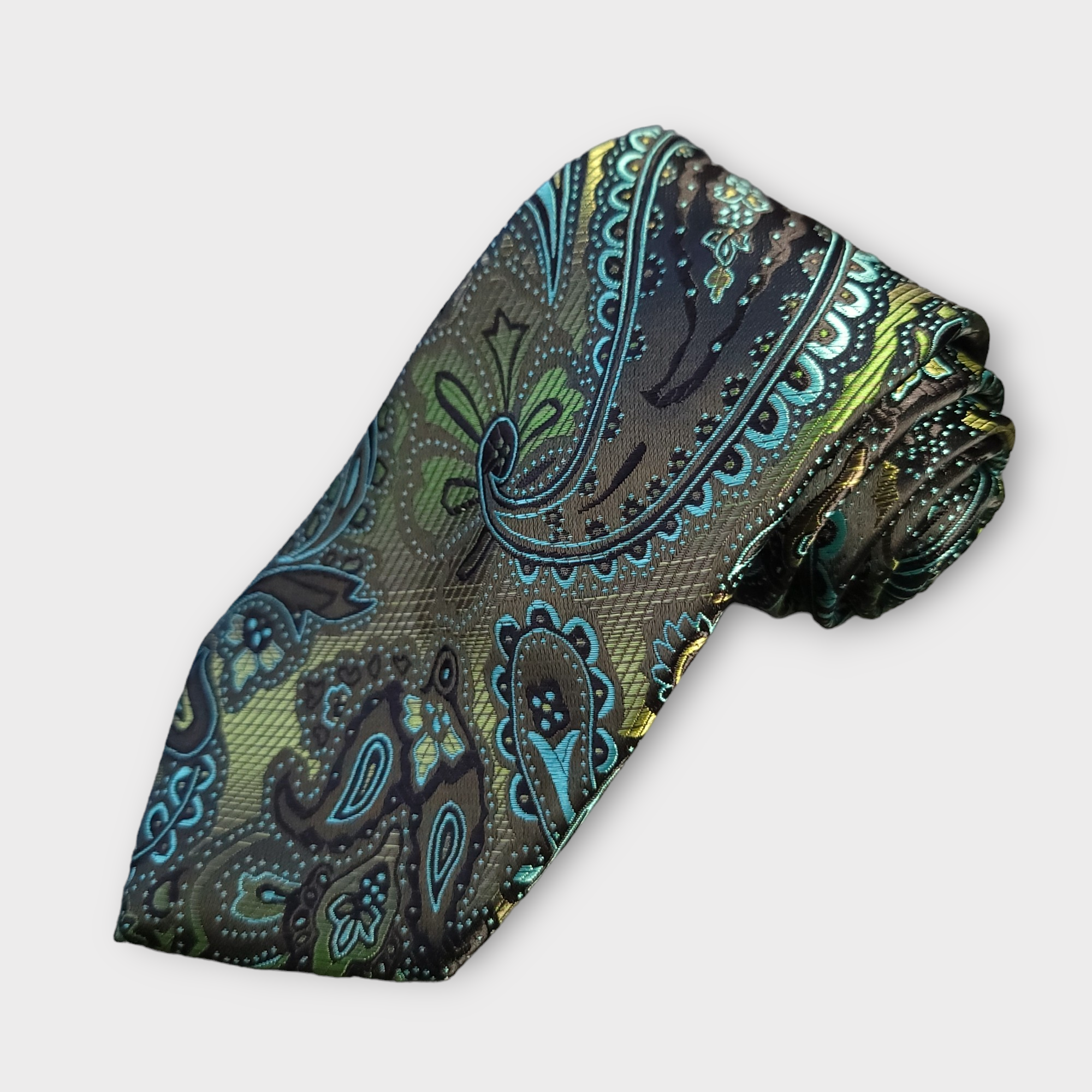 Forest Green Paisley Silk Tie Pocket Square Cufflink Set