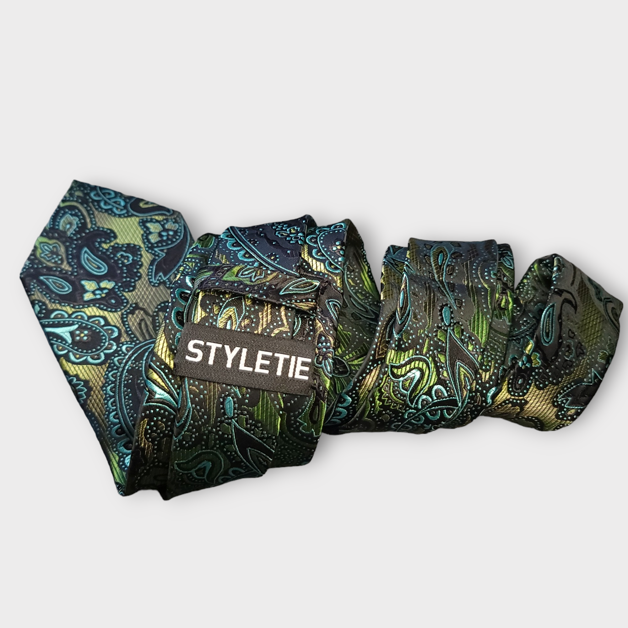 Forest Green Paisley Silk Tie Pocket Square Cufflink Set