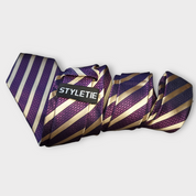 Purple Khaki Striped Silk Tie Pocket Square Cufflink Set