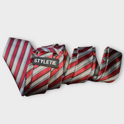 Burgundy Gray Striped Silk Tie Pocket Square Cufflink Set