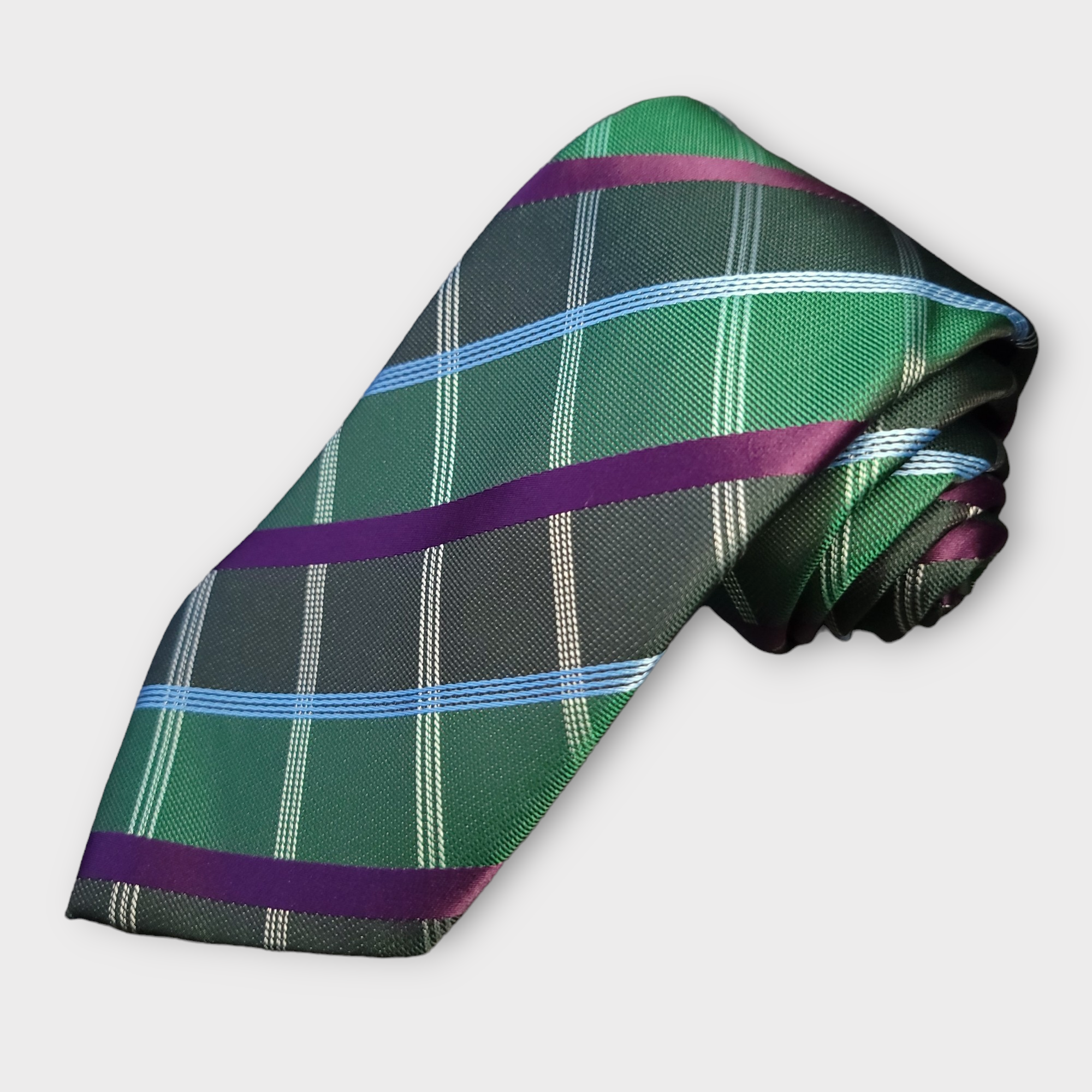 Green Purple Plaid Set of Pocket Square and Cufflinks