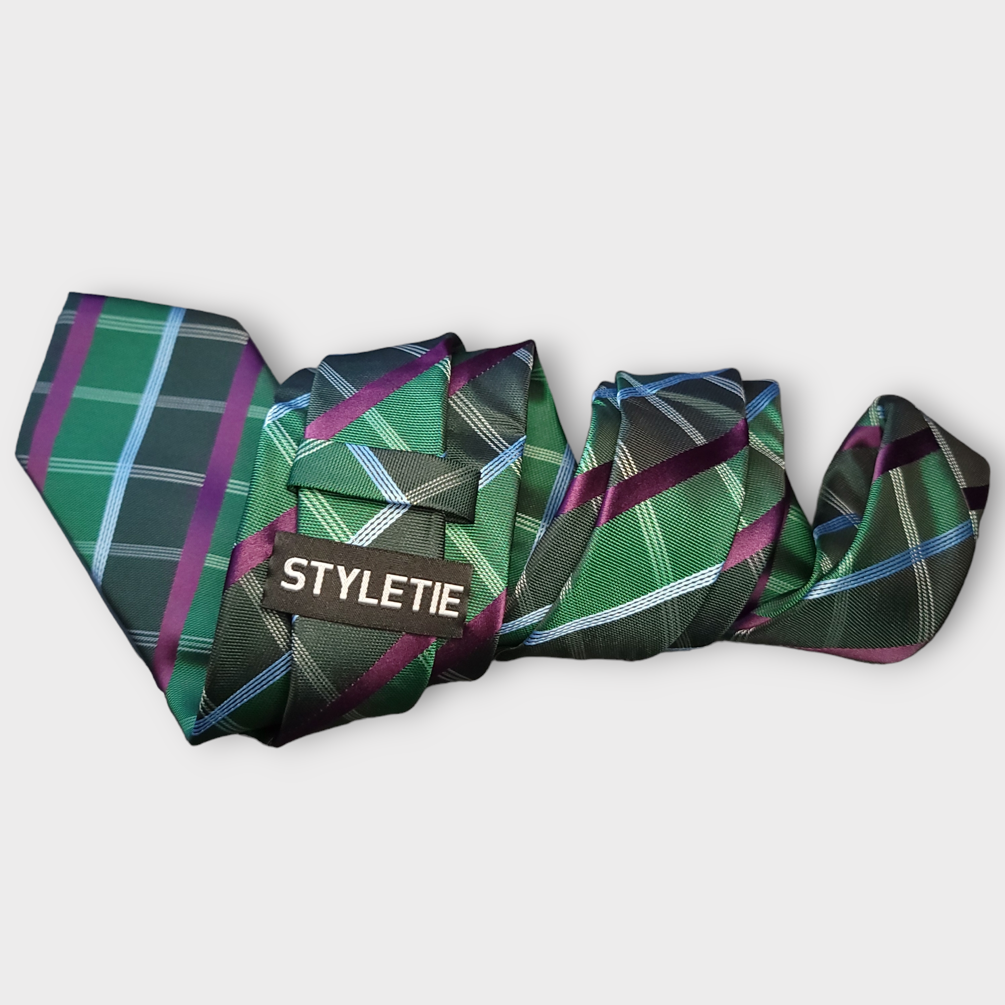 Green Purple Plaid Set of Pocket Square and Cufflinks