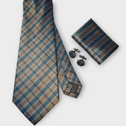 Forest Green Plaid Silk Tie Pocket Square Cufflink Set