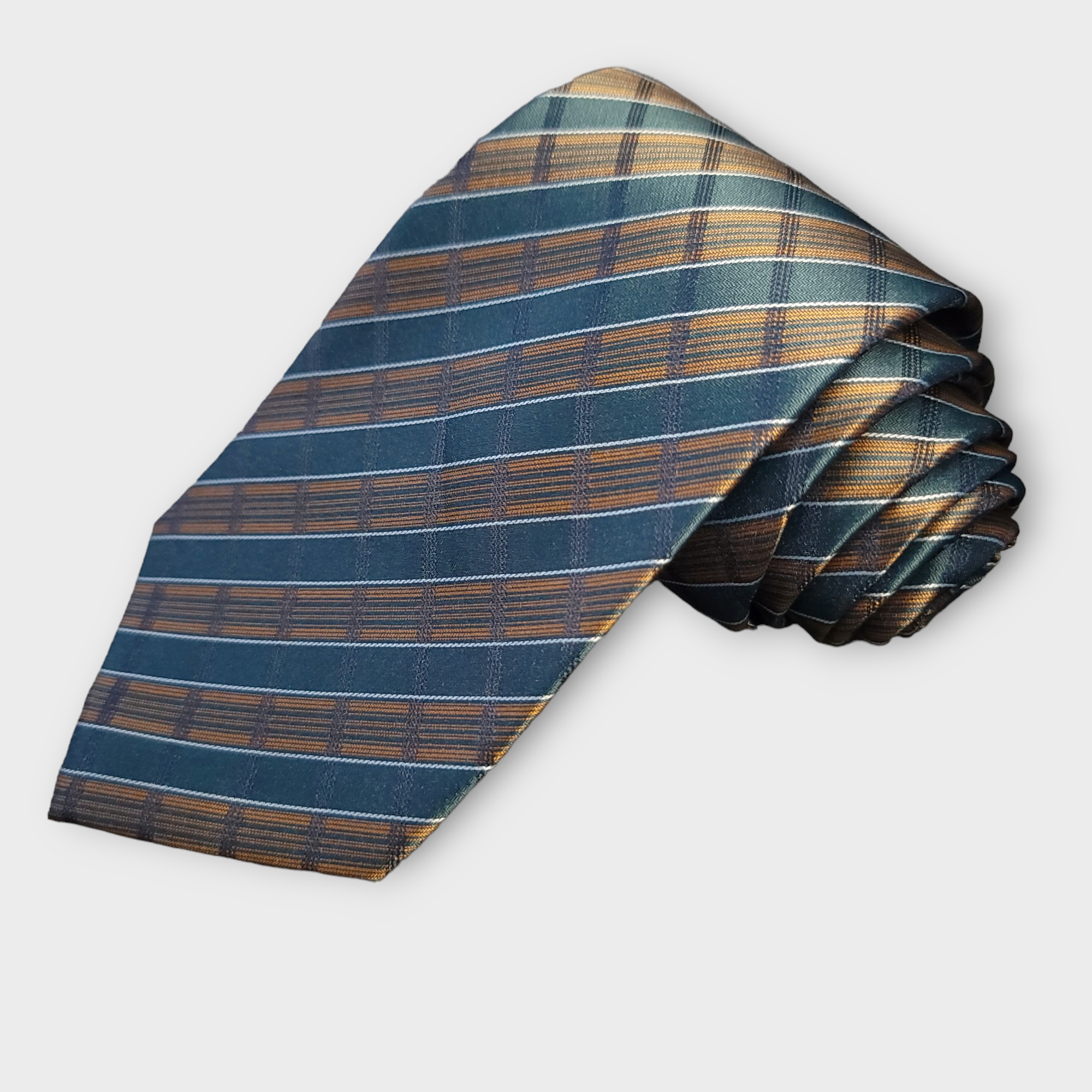 Forest Green Plaid Silk Tie Pocket Square Cufflink Set