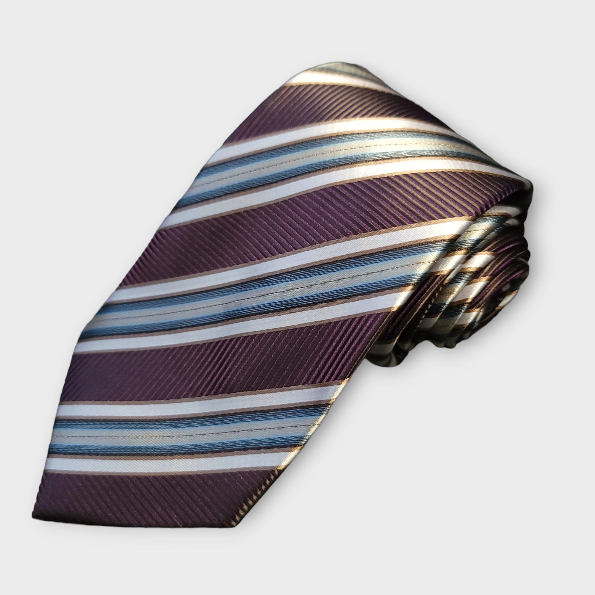 Purple White Striped Silk Tie Pocket Square Cufflink Set