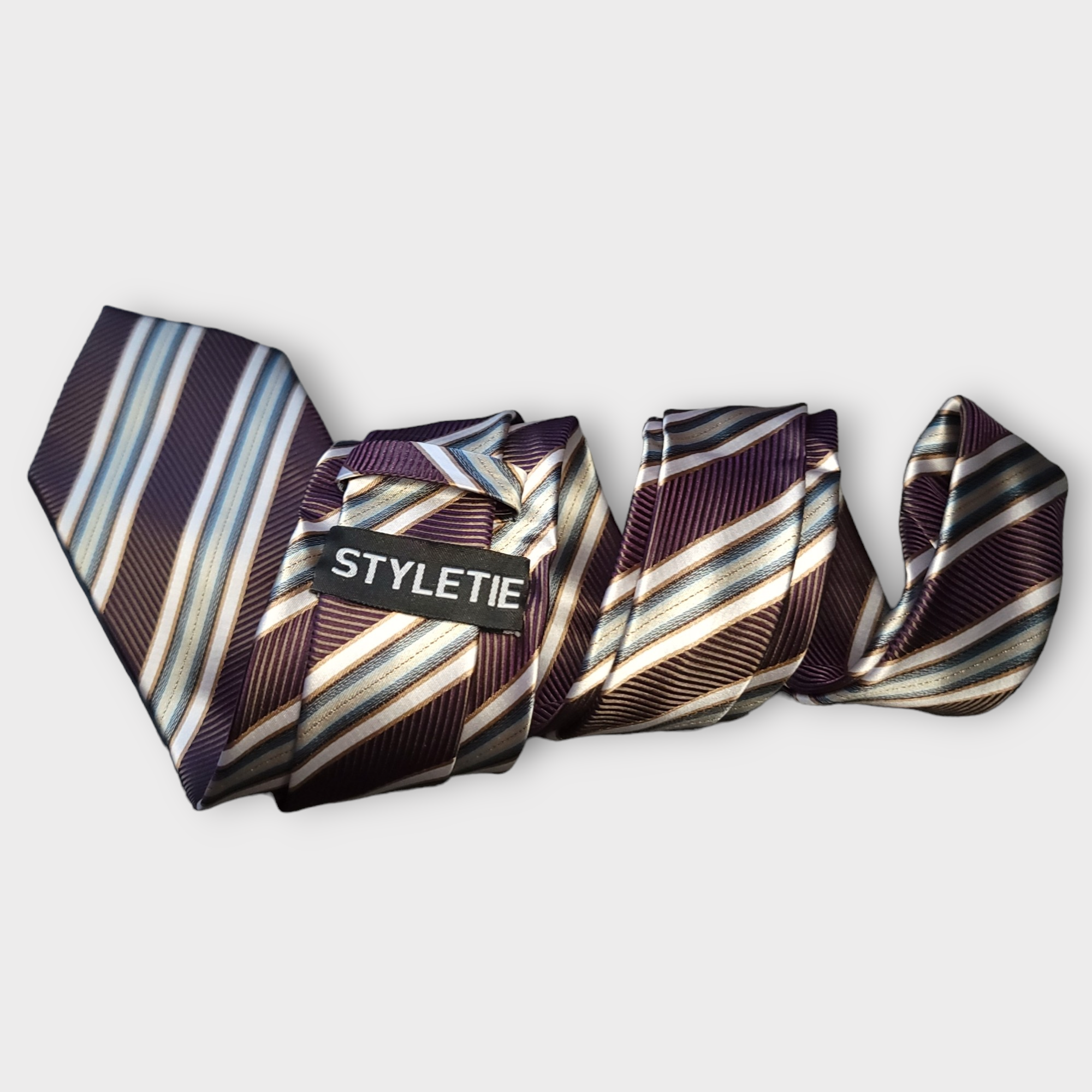 Purple White Striped Silk Tie Pocket Square Cufflink Set