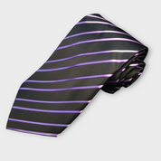 Black Purple Striped Silk Tie Pocket Square Cufflink Set