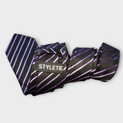 Black Purple Striped Silk Tie Pocket Square Cufflink Set