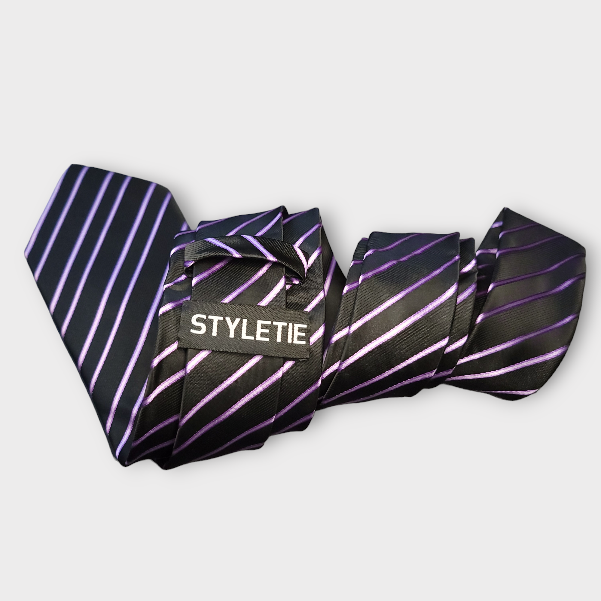Black Purple Striped Silk Tie Pocket Square Cufflink Set