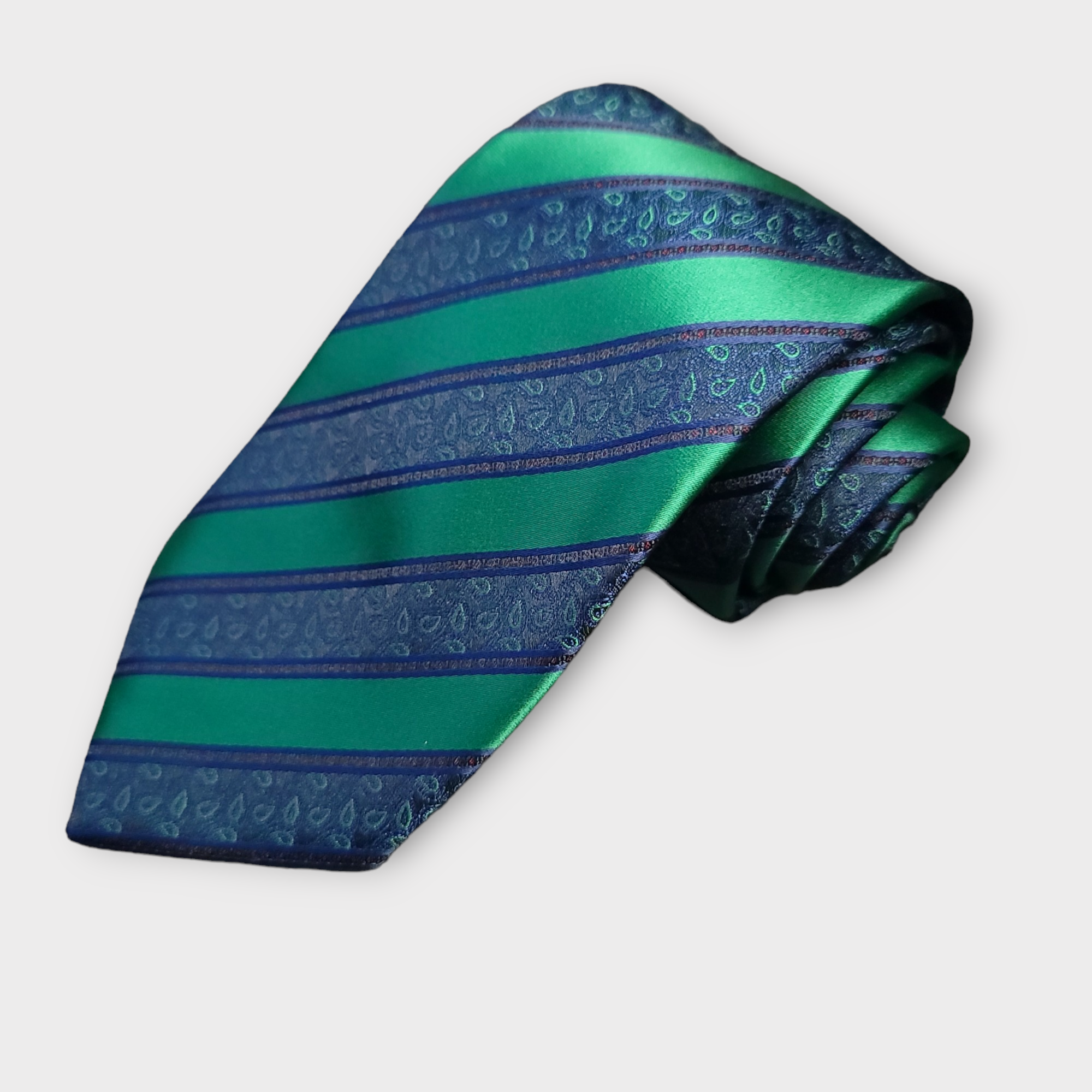 Green Striped Silk Tie Pocket Square Cufflink Set