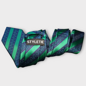 Green Striped Silk Tie Pocket Square Cufflink Set